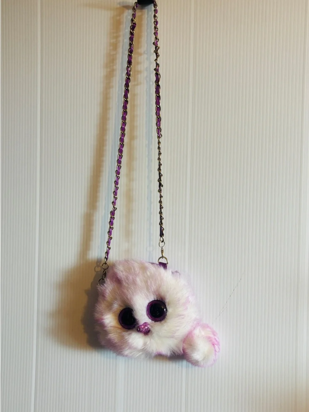 TY Plush Pink Faux Fur Crossbody Bag with Chain Strap